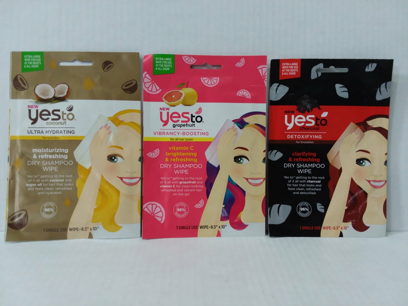 LOT OF 50 YesTo Charcoal Detoxifying Clarifying Refreshing Dry Shampoo Wipes Mix