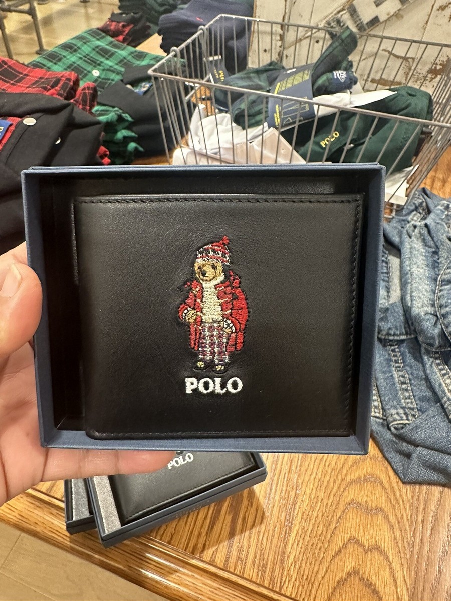 BN Ralph Lauren Polo bear Bi Fold Leather wallet NWT 100