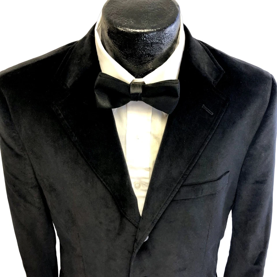 J FERRAR Men Black VELVET Sport Coat TUX Velour Jacket FORMAL PROM Tuxedo Blazer - Image 2 of 4