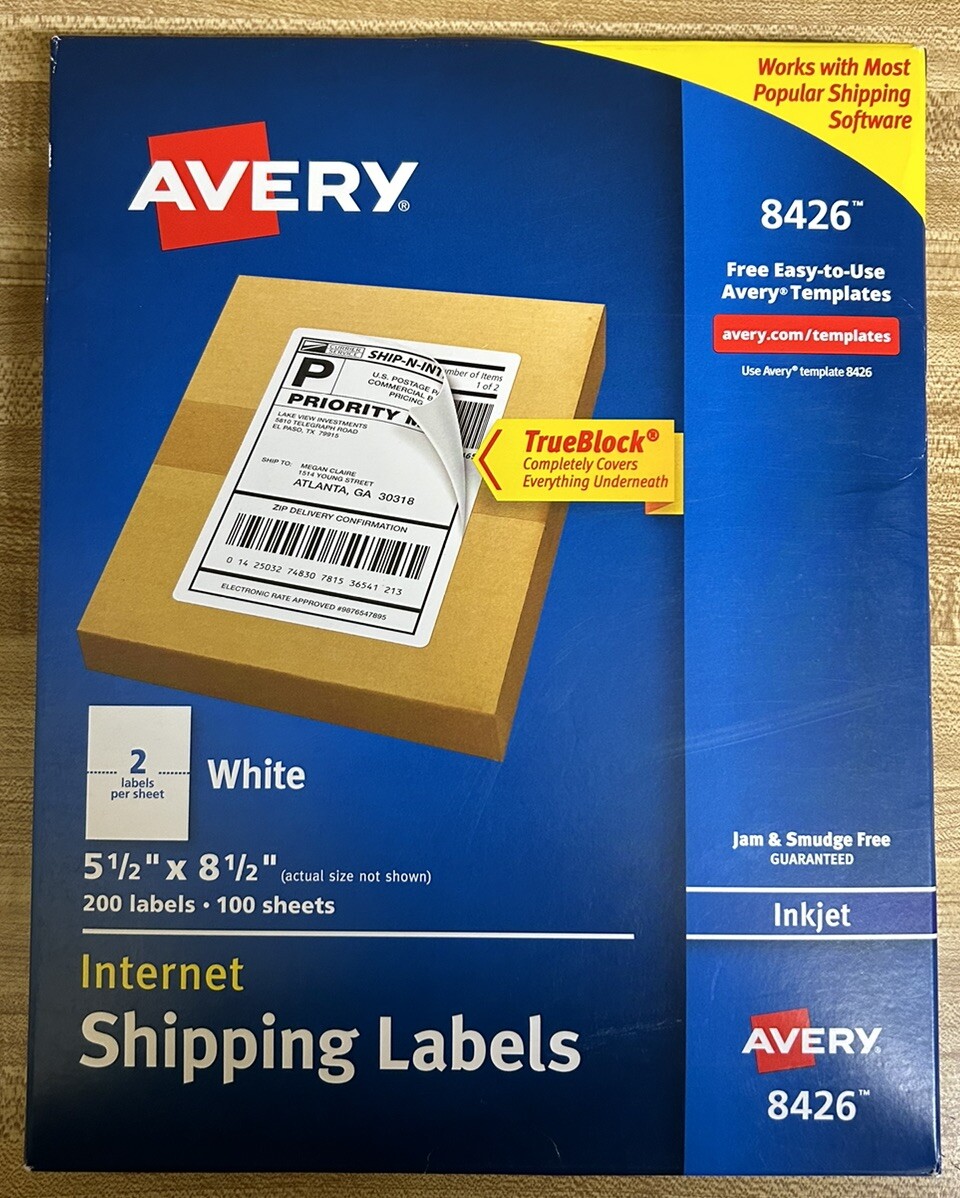 Avery Inkjet Shipping Labels 51/2" x 81/2" 200 Labels/100 Sheets