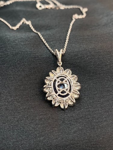 9.01 Carats Round Brilliant Cut Natural Diamonds Blue Sapphire Necklace 18K Gold - Picture 17 of 17