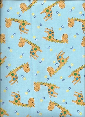 New A.E. Nathan Giraffes Stars Comfy Prints on Blue Flannel Fabric by the Yard