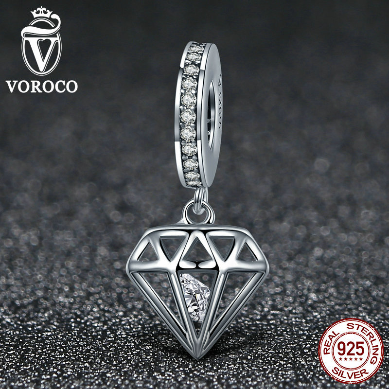 Voroco S925 Sterling Silver Letter R Pendant Bead Charm CZ To Necklace Bracelet