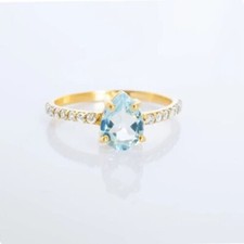 Gold Plated Silver Natural Blue Topaz Gemstone Handmade Engagement Ring