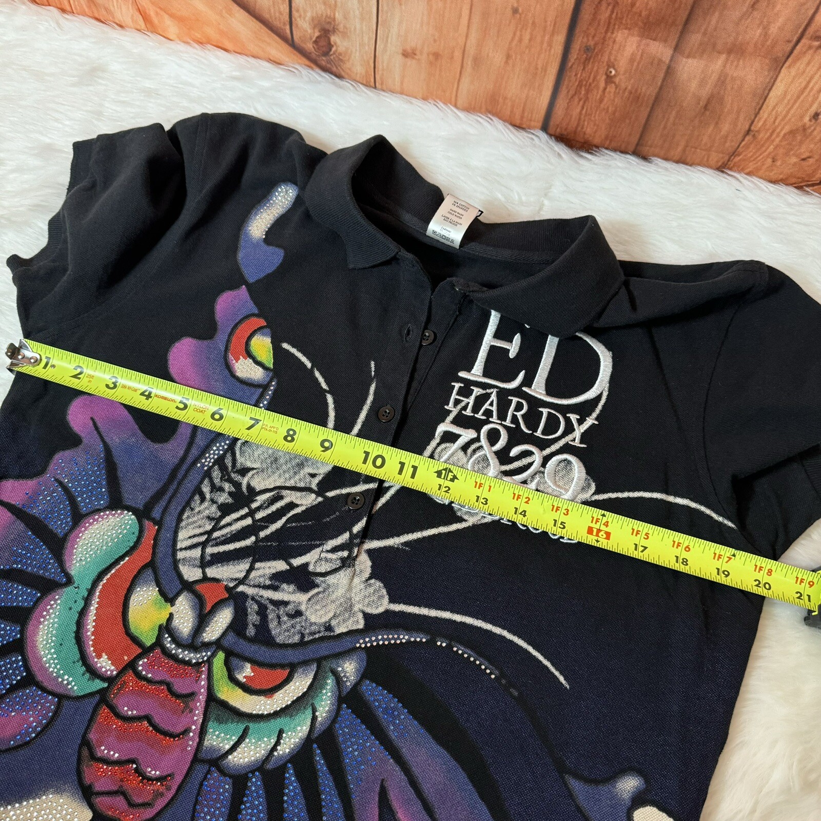 ED HARDY Christian Audigier Black Shirt Women's XL Butterfly Graphic Bedazzled image 5