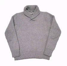 Schott Bros Sweater Fisherman Shawl Collar Patch Elbow Heavy Chunky Knit Wool S