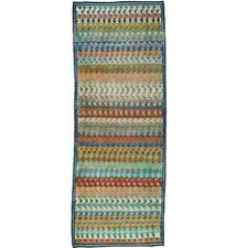 Multicolored Semi-Antique Tribal Oriental Runner Rug Vintage Carpet 3'8X9'7 ft