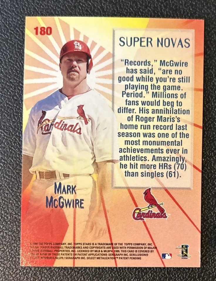 1999 Topps Stars Baseball Mark McGwire Super Novas Card #180 - Image 2 of 2