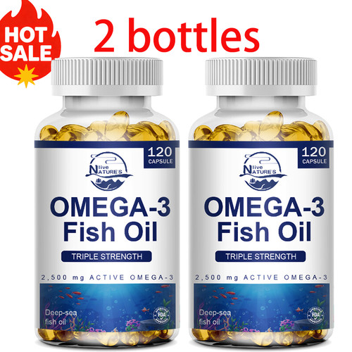 2PACKS Omega 3 Fish Oil Capsules 3x Strength 3600mg EPA & DHA, Highest Potency