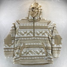 North Face Sherpa Fleece Womens XL Hooded Pullover Brown White 3/4 Zip Pockets