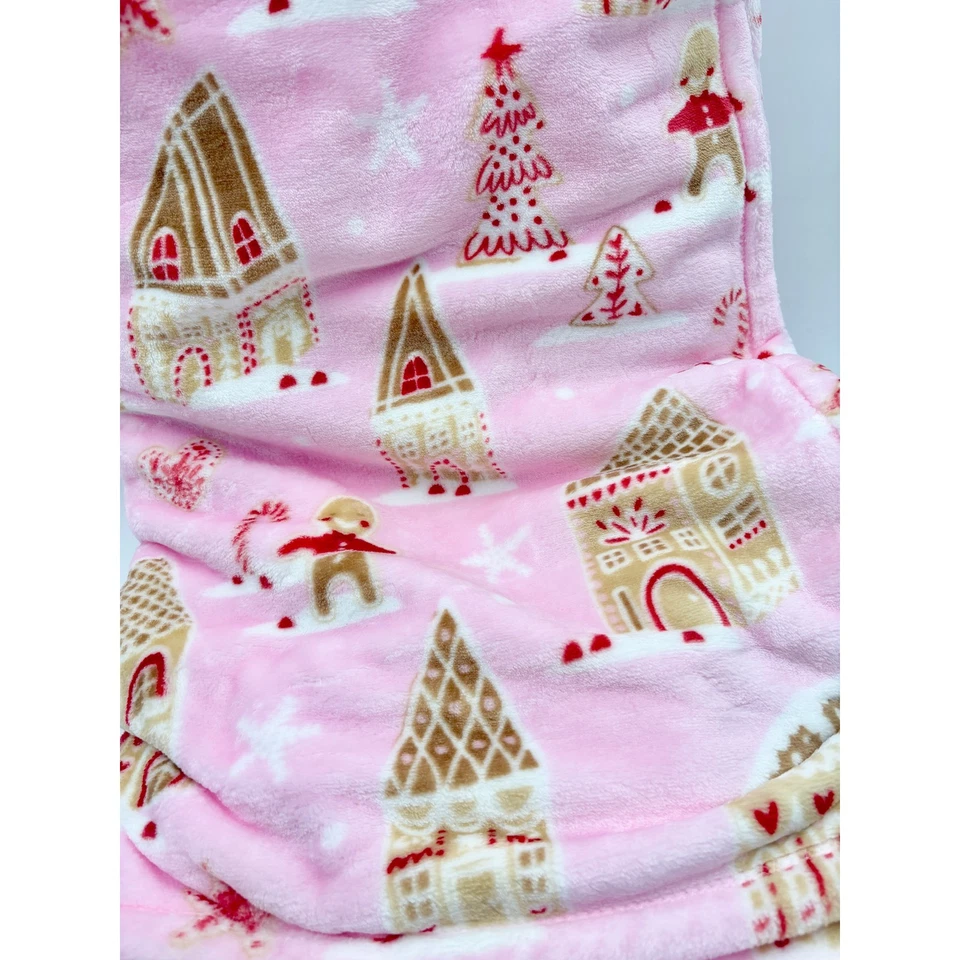 Gingerbread Lane Velvet Plush Throw Blanket Pink Christmas Holiday 60 x 70 - Image 2 of 4
