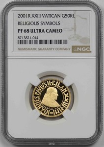 2001R  XXIII Vatican City 50000 Lire Gold Pope John Paul II NGC PF68 Ultra Cameo