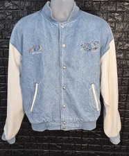 VTG International Denim Jacket Mens Small Blue White Randy Owens Art Cars Racing