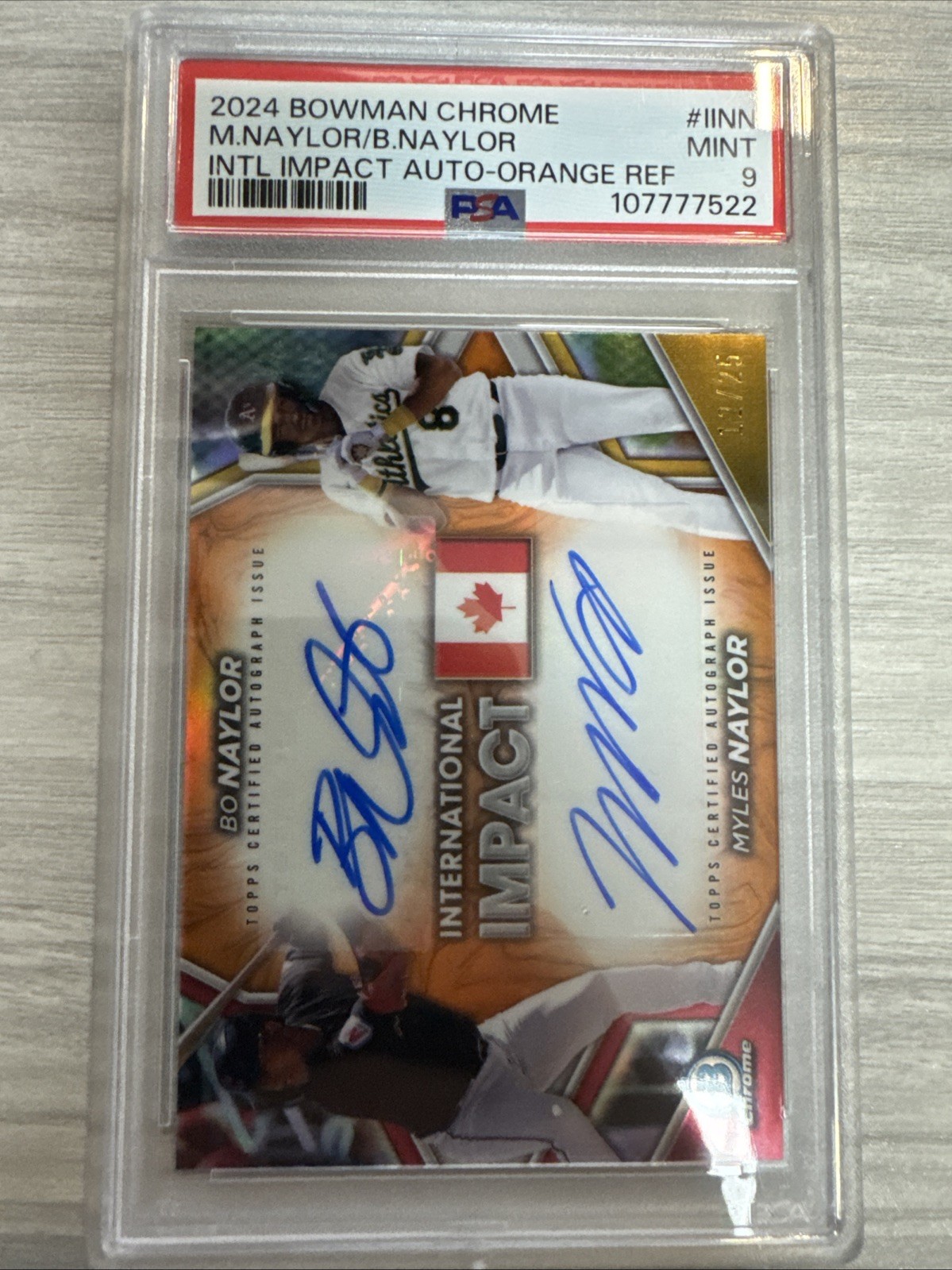 2024 Bowman Chrome Bo & Myles Naylor Dual Auto /25 PSA 9 International Impact