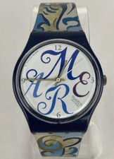 Vintage 1992 Swatch GN128 Algarve 34mm Blue Quartz Watch w/Band New Battery
