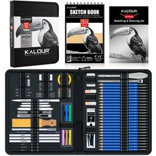 112 Drawing Set Sketch Kit, Pro Art Supplies with 3-Color Sketchbook, Graphit...