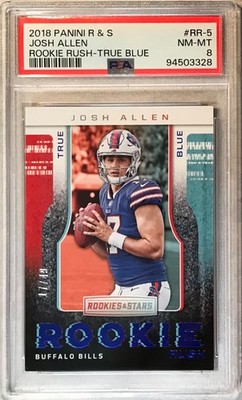 2018 Rookies & Stars Josh Allen #17/25 JSY# Rookie Rush True Blue RC #RR-5 PSA 8