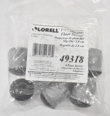 Lorell 1-1/2'' Slip On Floor Savers Protectors Gray Vinyl 8 Pack Set 49318