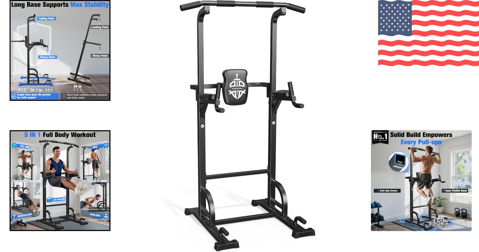 Durable Multi-Function Power Tower - Space-Saving Pull Up Bar for Home Workouts