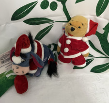 Lot Of 2 Disney Store Eeyore And Winnie The Pooh Plush Santa / Christmas 8"