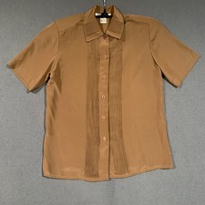 Laura Jayne Blouse Women Small Brown Pleated Short Sleeve Button Up Vintage