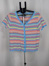 Vintage Crochet Top Striped Short Sleeve Cardigan Y2K Fairy Cottagecore Spring L
