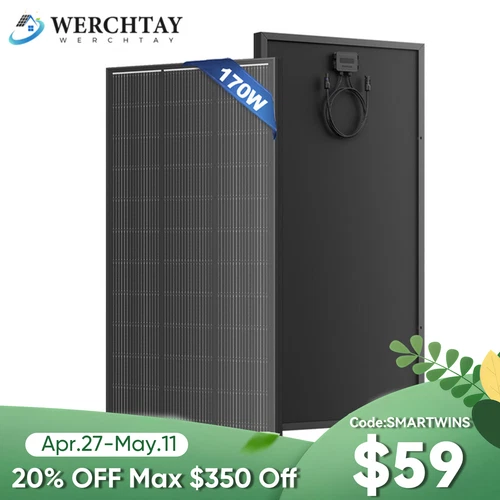 12V 170W 200W Watt Mono Solar Panel Black Battery Charging Home RV Off-Grid Boat