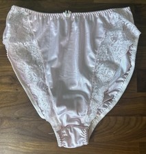 Vtg Pink Second Skin Satin Glossy Mega Hi-Cut Panties Sz 7 Lace Side Bow PINK