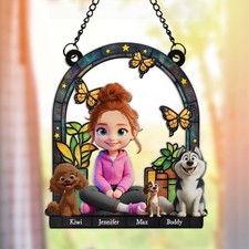 Personalized A Girl And Her Dogs Suncatcher, Custom Dog Mom Hanging Suncatcher