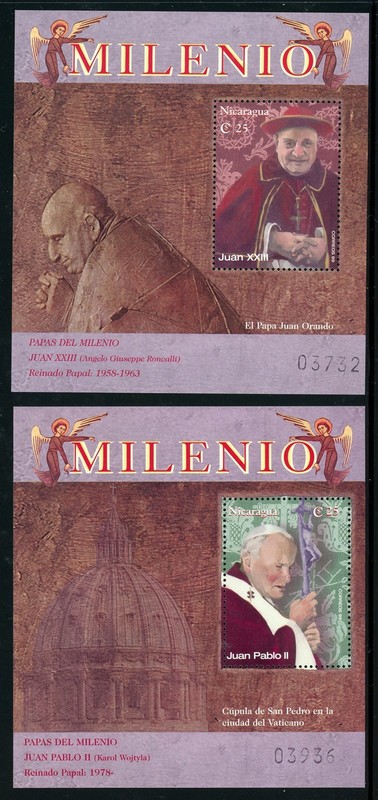 NICARAGUA MNH S/S Minisheet Selections: Scott #2358-9 Popes Millennium CV$14+