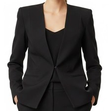 Leon Max Limited Edition Black Hook and Eye Blazer Size M Lined Shoulder Pads 