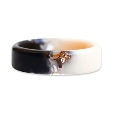 Two-Sided Resin Ring, Black and Beige Band with Metal Flakes, Handmade