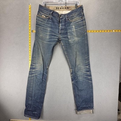 Denham Jeans Mens Blue Selvedge R7 Regular Whiskers Selvedge Fits 32x32