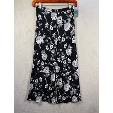 Wild Fable Button Front Skirt Womens S Black Floral Midi A-Line Boho Rayon NWT