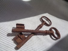 Pair Antique Large French Chateau Iron Keys 144 mm long Hand Forged non restored