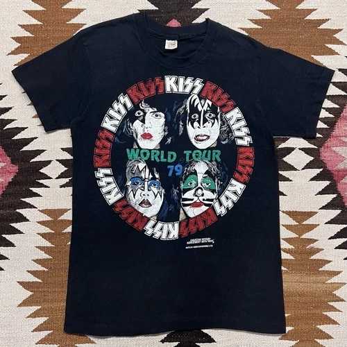 Kiss World Tour T Shirt Sz S - Black 1970s vintage concert t-shirt, vintage, single stitch, B+ condition