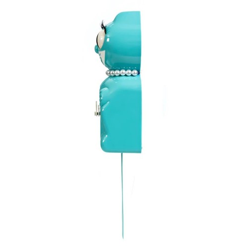 VIBRANT BLUE TURQUOISE LADY KIT CAT CLOCK -Full Size - 15.5"- MADE IN THE USA - - Picture 4 of 8