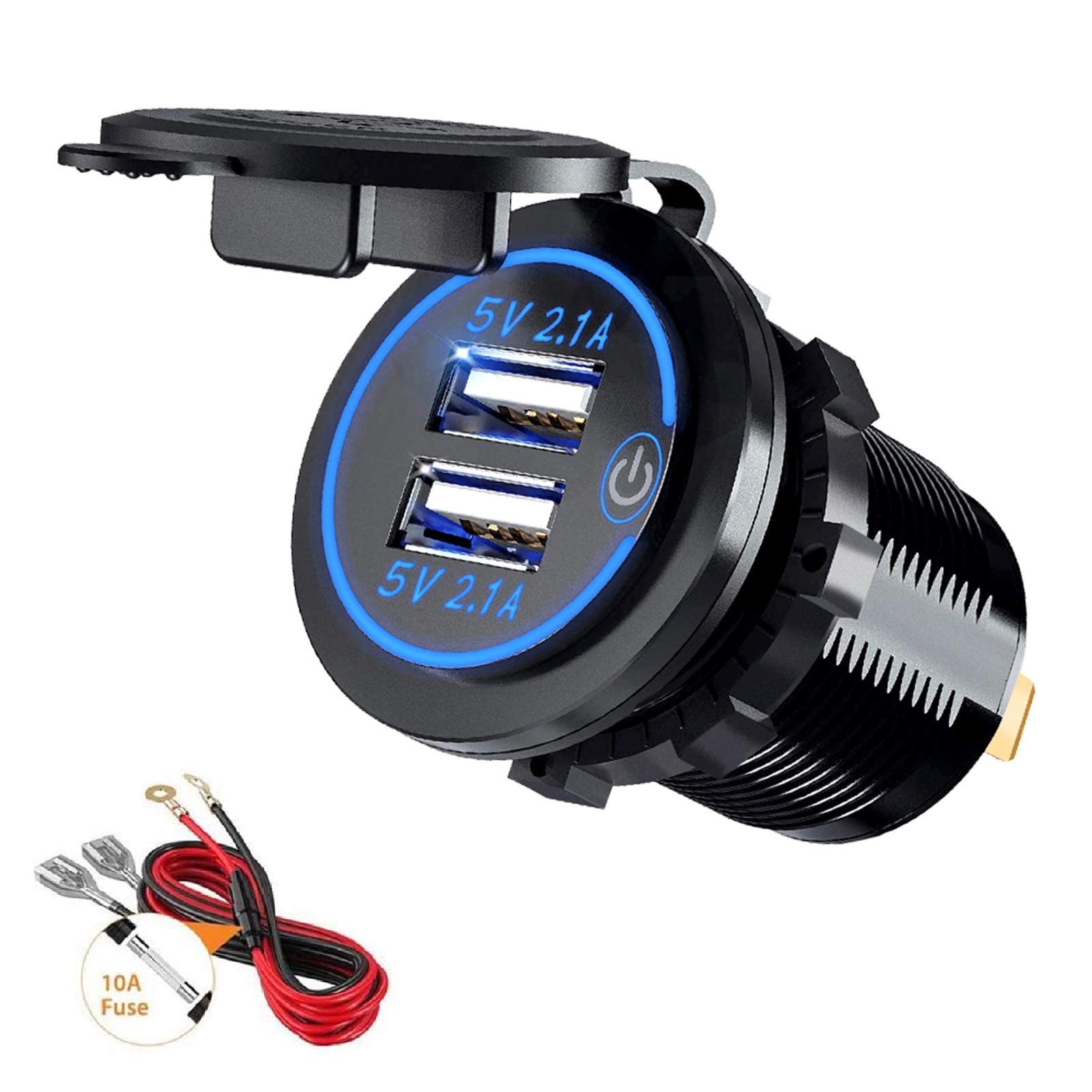 Thlevel Presa USB per Auto 12V 24V 4.2A Caricabatteria Doppio QC3.0 Impermeabile
