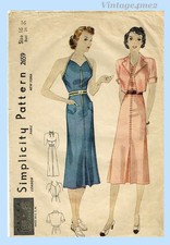 1930s Vintage Simplicity Sewing Pattern 2659 Misses Halter Sun Dress Sz 34 Bust