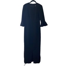 Black Halo EVE Womens Size 4 Gown Maxi Dress Bell Half Sleeve Front Slit Long
