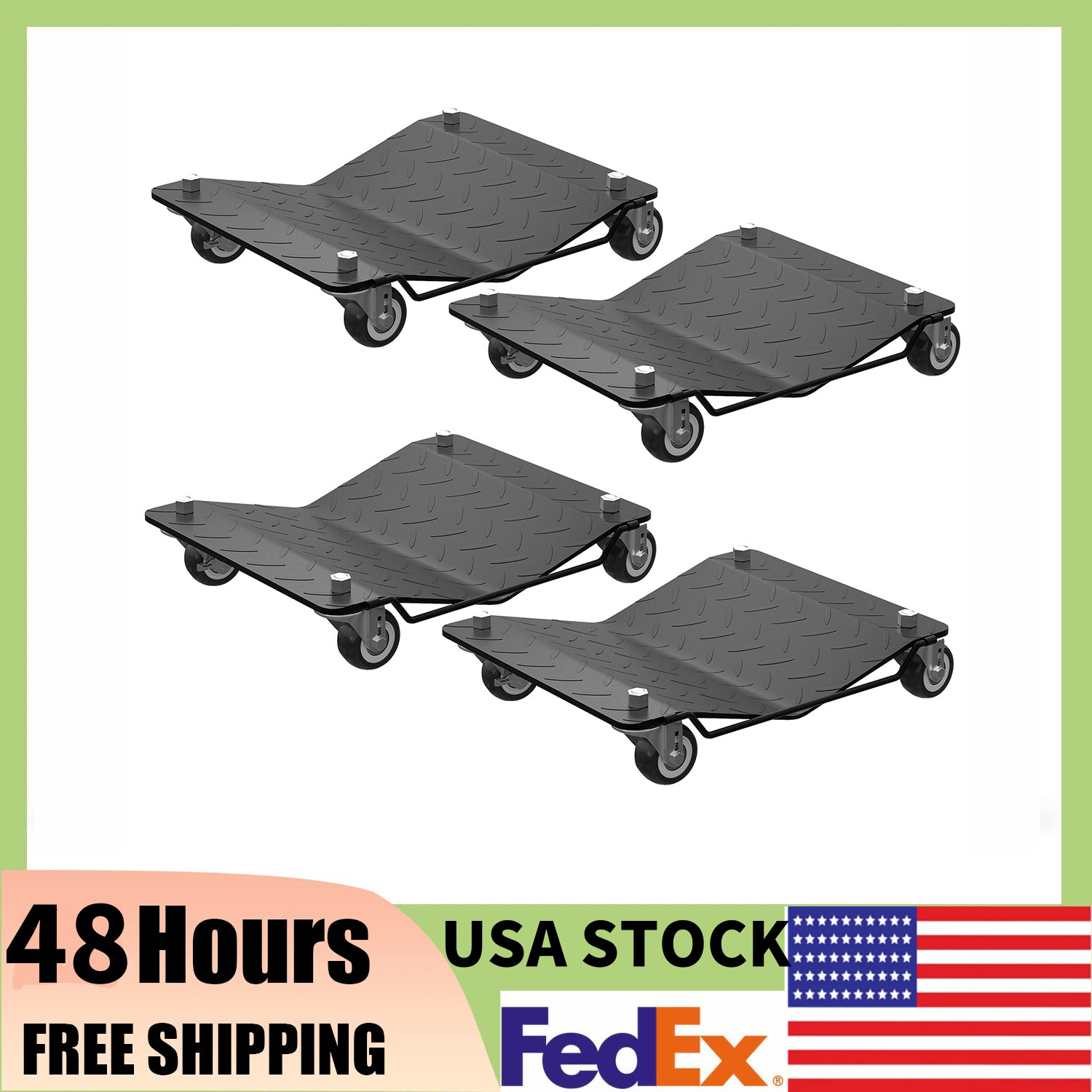 Heavy Duty Car Dolly Set of 4 - 6000Lbs Capacity Anti-Skid Vehicle Wheel Dollies