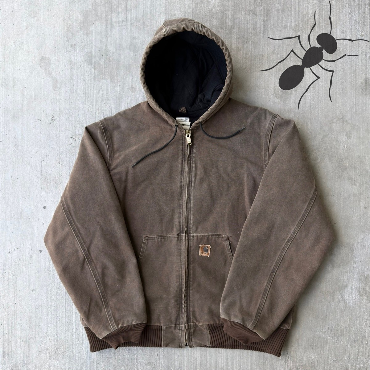 Carhartt J130 CHT brown hooded work wear jacket Large | eBay
