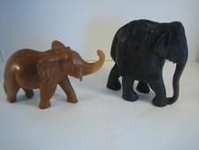 Lot of 2 Handcarved Wooden Elephants 1 Ebony 1 Unknown Wood