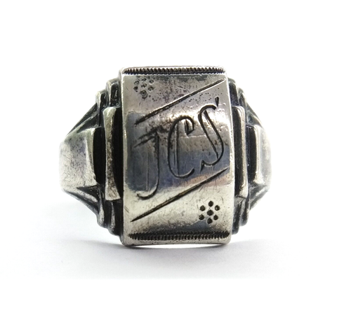 VTG Antique Retro Sterling Silver Monogrammed JCS Signet Ring Size 11 FZZ