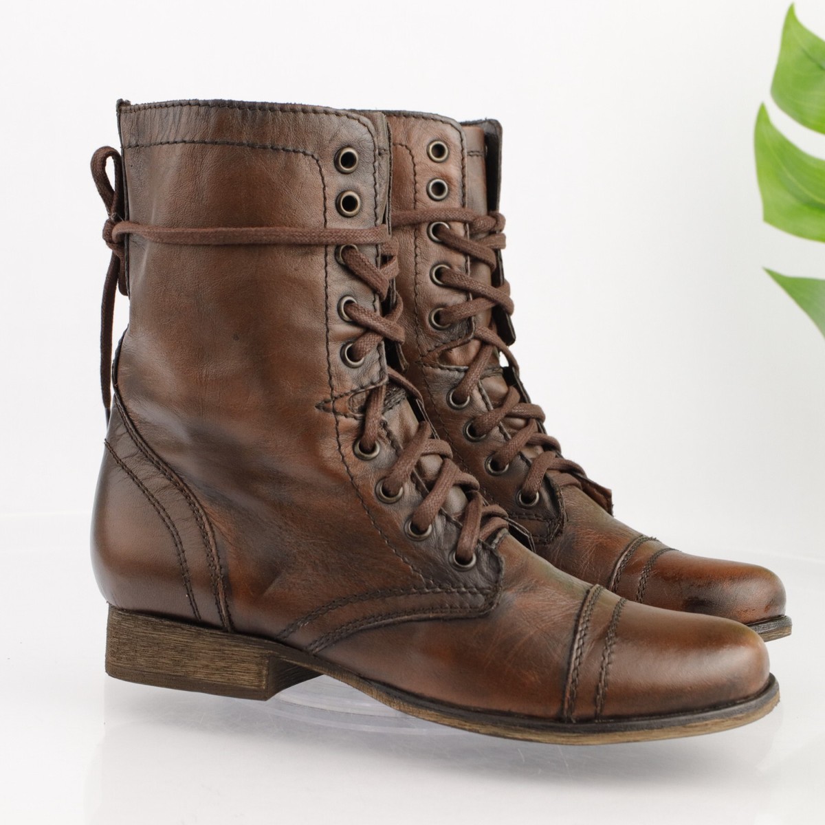 Bottes Steve Madden Troopa - Taille 9 - Style Combat Bohème En Cuir Vert Olive - Lacets - Parfait Pour L'automne