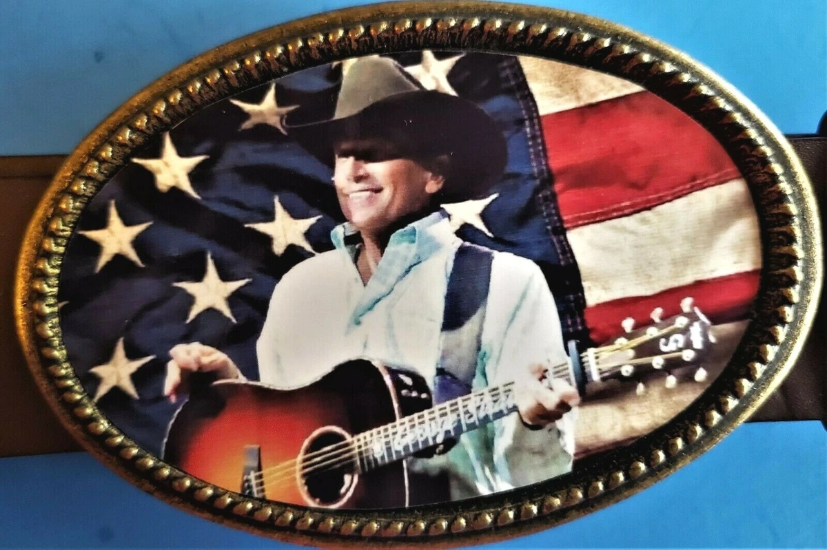 GEORGE STRAIT US FLAG Photo Epoxy PHOTO MUSIC BELT BUCKLE NEW
