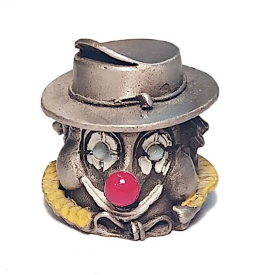 Smiling Clown Thimble Pewter with Pork Pie Hat and Bow Tie