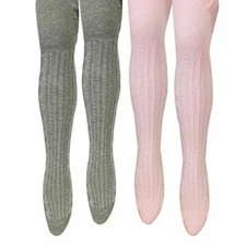 Wrapables Warm Cable Knit Tights for Toddler Girls, Gray and Pink (4-5y)
