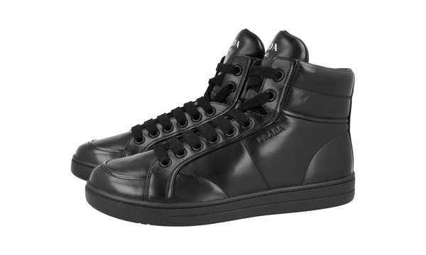 Prada Nappa Leder Downtown High-Top Sneaker - 2TG184 - Schwarz Neu - 6,5 40,5-image