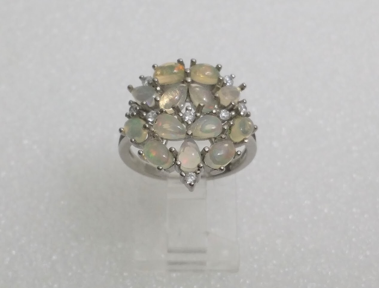 925 Sterling Silver Mexican Water Opal Tiara Ring - Size 7.25